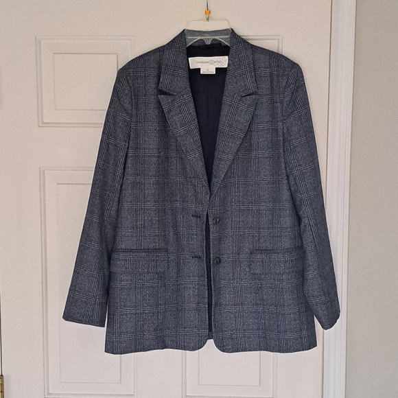 Treasure & Bond mens navy plaid office  work button blazer jacket. Size M. - Picture 4 of 8